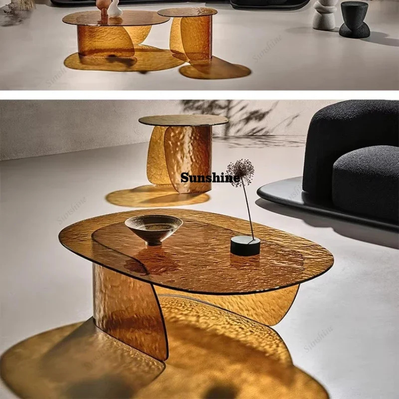 

TDWabi-sabi style medieval size special-shaped glass craft color coffee table