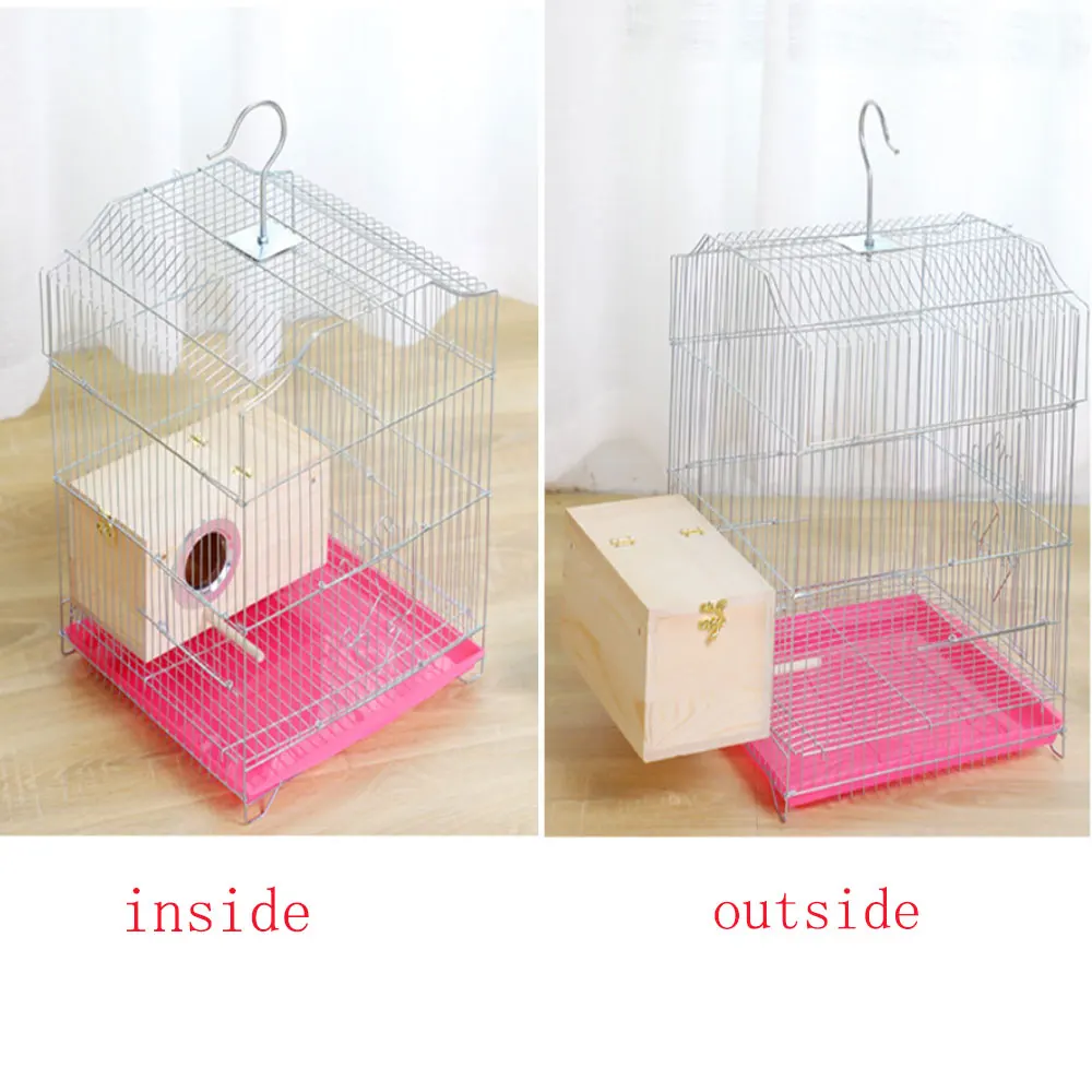 

Parrot Breeding Box Bird House Nesting Holder Wood Cage Hammock Budgerigar Watching Small Entrance Thick Panels Reinforced