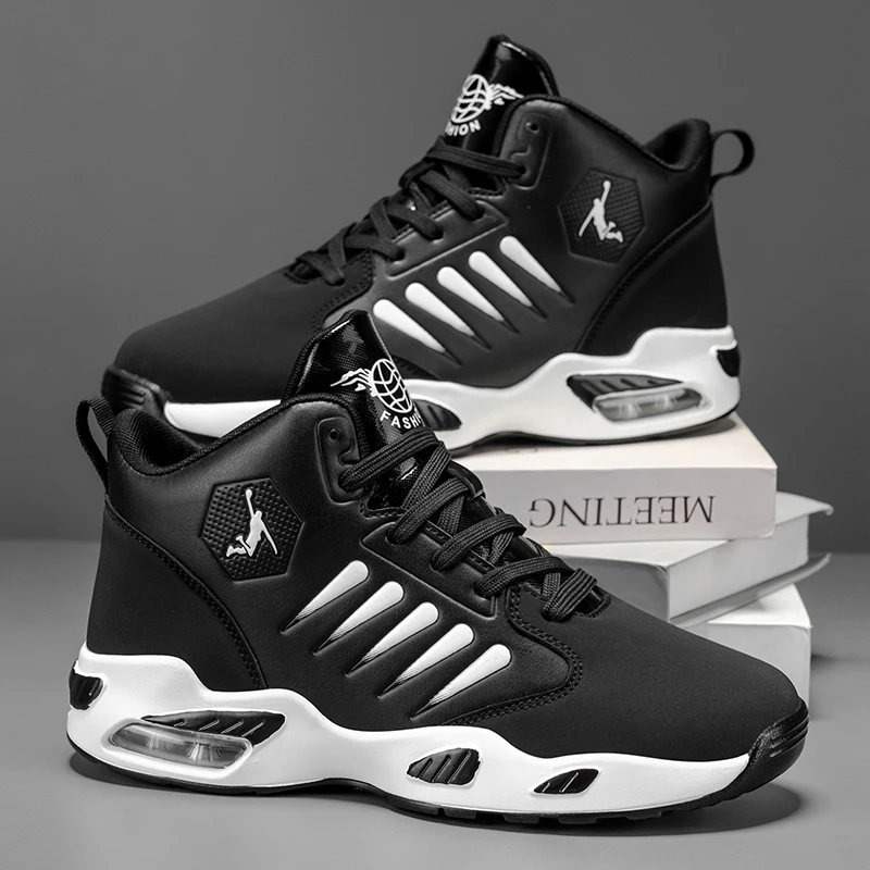 Men's High-Top Basketball Shoes Feature a Breathable Mesh Design for Maximum Comfort Outdoor Shock-Absorbing Running Shoes, High-Rebound Cushioning Technology, Make Running Smoother and More Comfortable, Enhance Support, Stylish White Design, Suitable for Athletic Performance and Everyday Wear.