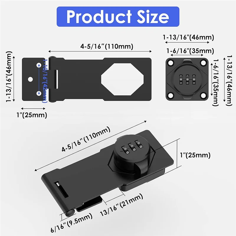 B92B-Keyless Cabinet Combination Latch,Cabinet Password Locks For Cabinet,Mailbox,Office File Cabinet Lock Black Easy To Use