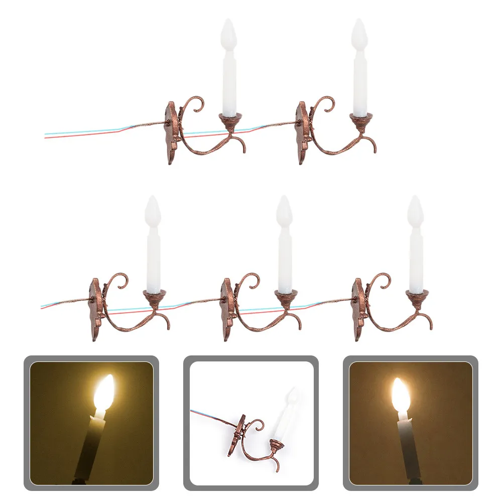 

5Pcs Miniature Wall Lamp Stainless Steel ABS Design Mini Yard Lamp for Sand Table Layout Decor Mini House Interior Adornment
