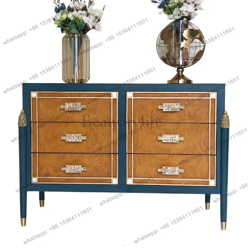 Armoire de luxe légère à six coffres, coque, meubles entièrement en bois massif, armoire latérale post-moderne