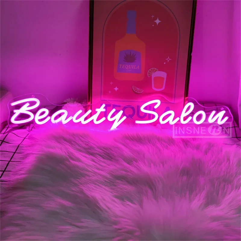 Beauty Salon Neon LED Light Sign, Pink, Business, Barber Salon, Wall Art, Makeup, Eyelashes, Nail Decoration