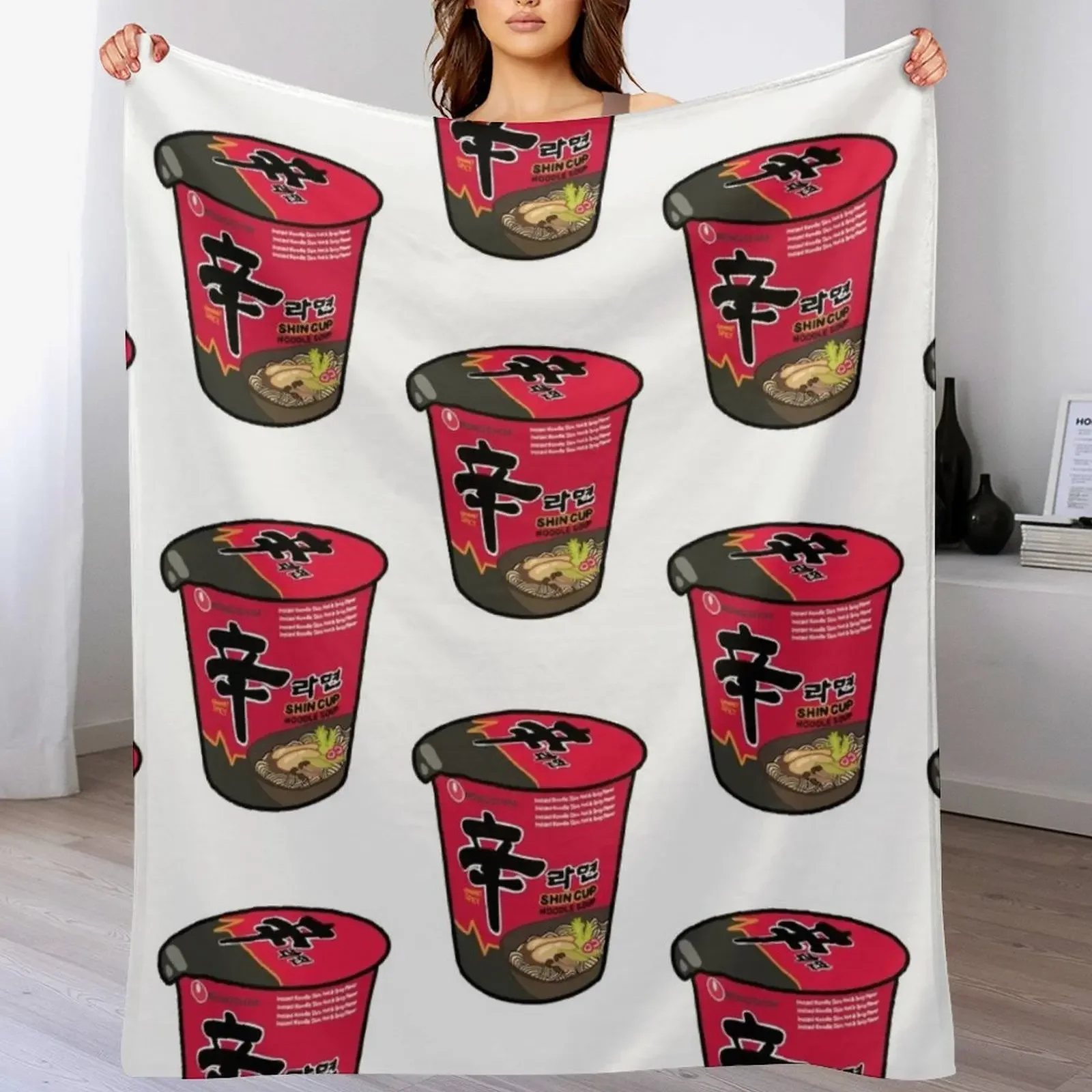 

Shin Ramen Cup Throw Blanket Retros Flannel Fabric wednesday valentine gift ideas Blankets