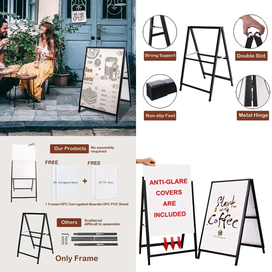 

A Frame Sidewalk Sign 24x36 Inch Sandwich Board Signs Outdoor Heavy Duty Double-Sided, including 2 Anti-Glare Covers and Corrug
