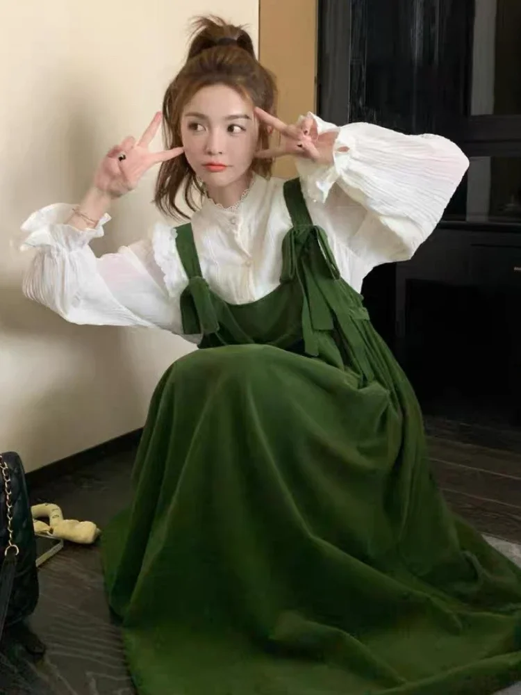 Corduroy Midi Dresses Women Baggy Vintage Bandage Design Tender Sweet Girls Japanese Style All-match Youthful Vestidos De Mujer