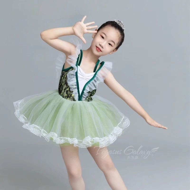 

Girl Ballet Tutu Dress Sequin Glitter Stage Performance Dancewear Sleeveless or Long-sleeve Dresses Children Ballet Dance Wear