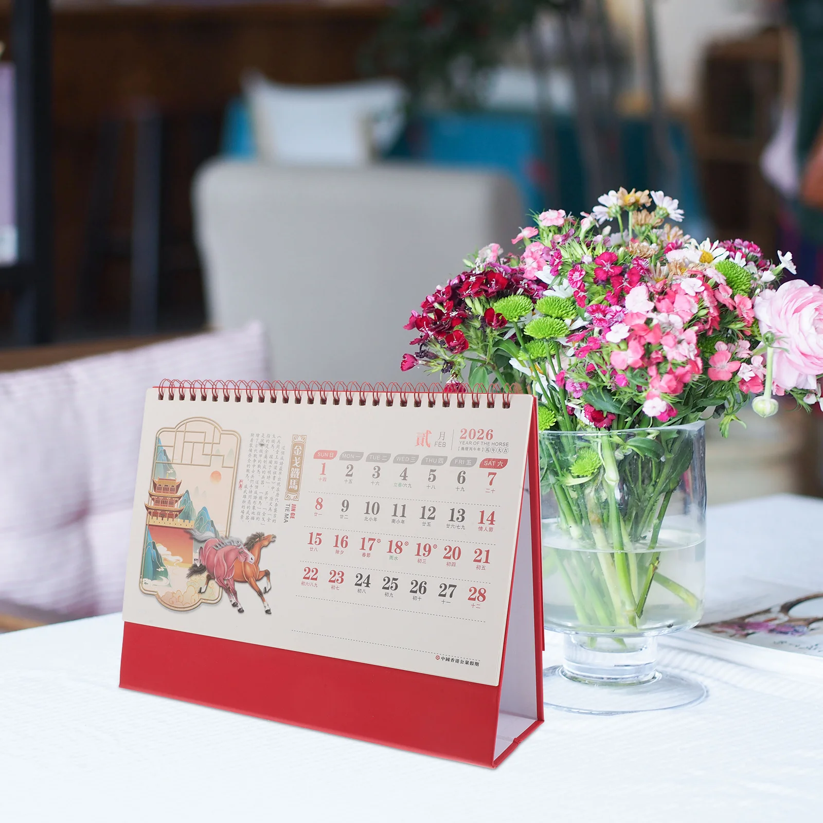 ปฏิทินตั้งโต๊ะจีน 2026 ปฏิทินตั้งโต๊ะแบบพลิกสีทองสำหรับสำนักงานบ้านวางแผนรายวันโต๊ะออแกไนเซอร์