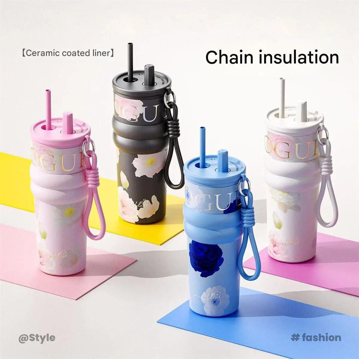 New high-value thermos cup for boys and girls, large-capacity ceramic liner straw cup, car-mounted ice coffee water cup, the sam
