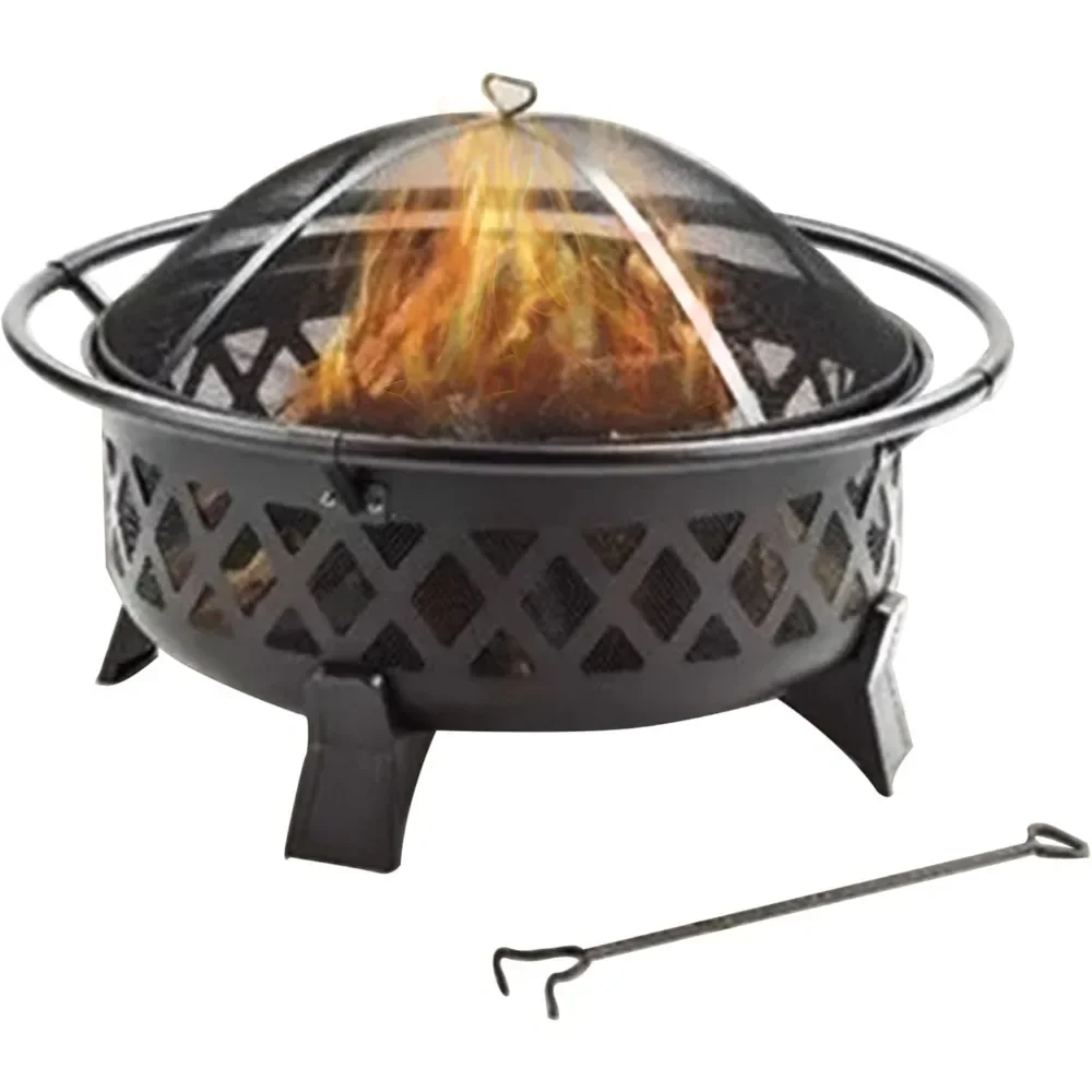 Outdoor Fire Pit with Spark Screen and Safety Ring, 35