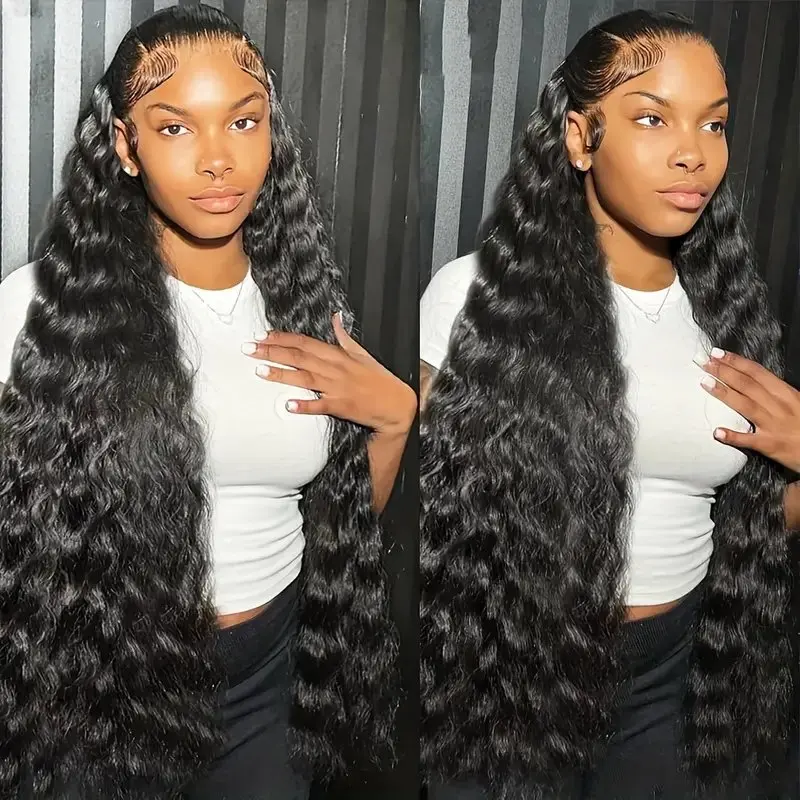 Natural Black Deep Wave 13x6 Lace Front 5x5 Glueless 24 38 Inches Curly 150%  Full Wig Frontal For Women Human Hair Wigs