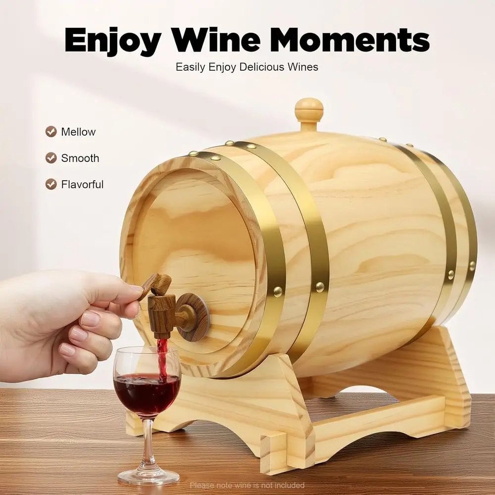 1.5L/3L/5L/10L Vintage Wood Timber Wine Barrel Dispenser or r Brandy Tequila Whiskey Rum Port (5L) - view 3