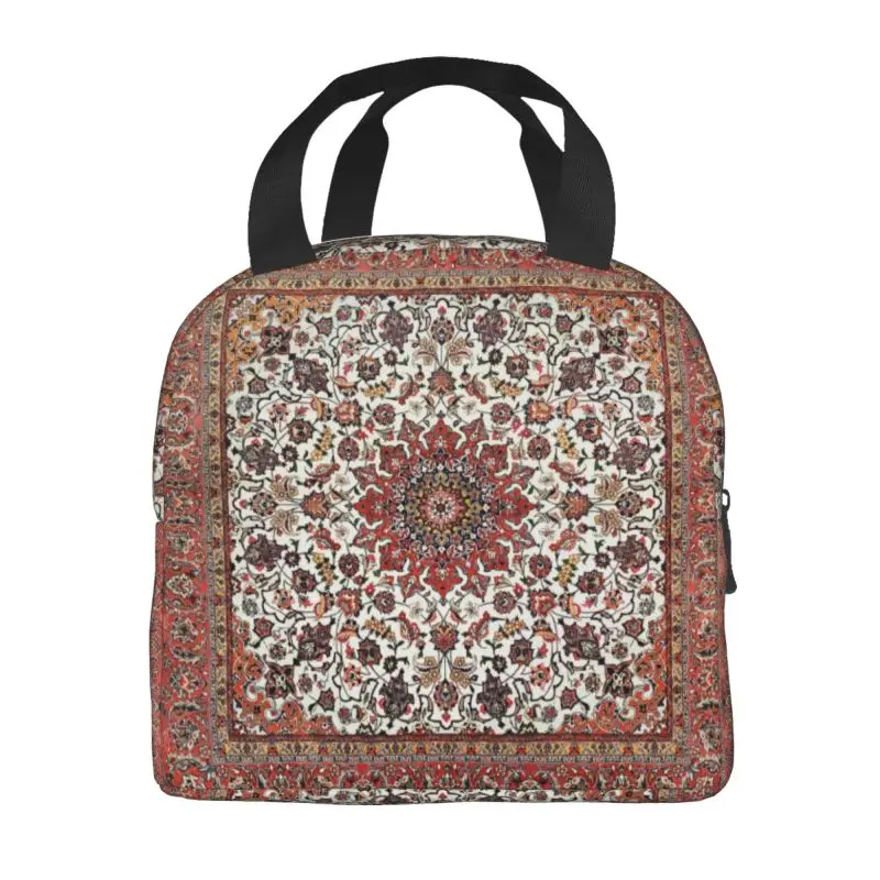 Bohemian Red Persian Carpet Insulated Lunch Tote Bag for Women Antique Portable Cooler Thermal Bento Box Work School Travel