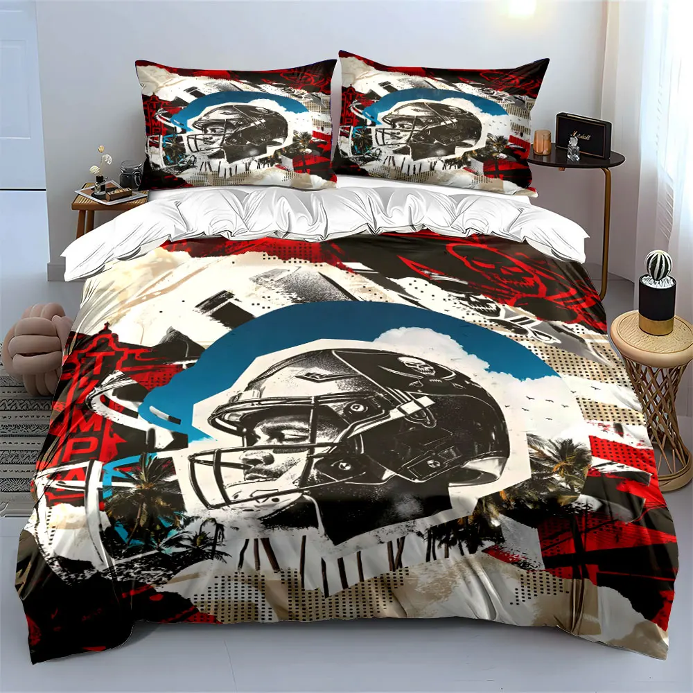 Red, black, and white rugby helmet Printed Duvet Cover Set 1 Duvet Cover+2 Pillowcase Multi Size Bedroom Bedding Decoration