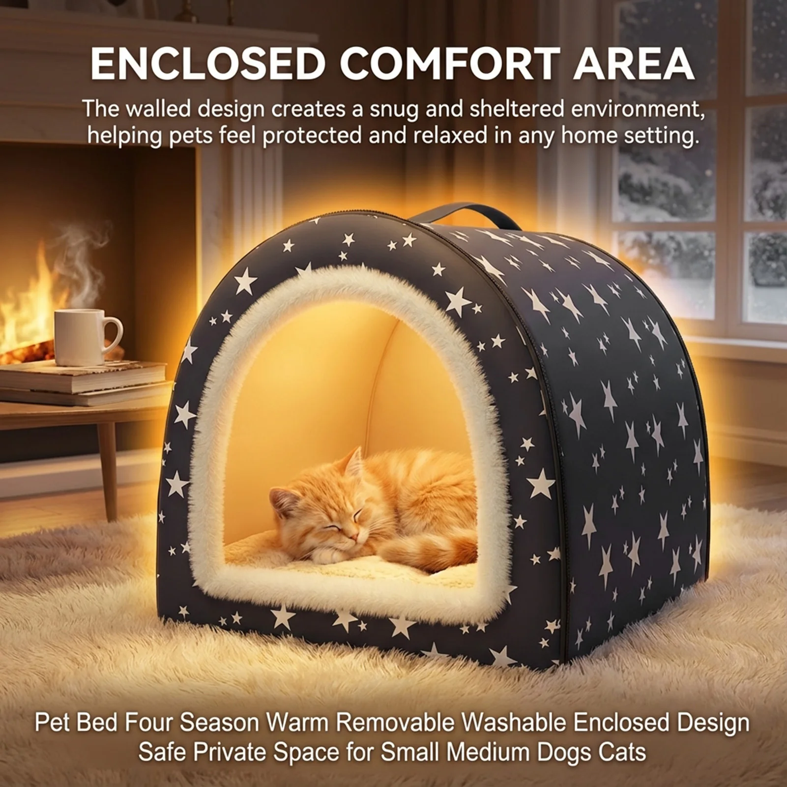 

Кровать для домашних животных, четыре сезона, теплая, съемная, моющаяся, кошачий домик, закрытый дизайн, безопасное частное пространство для комфорта, кровать для маленьких и средних собак, кошек