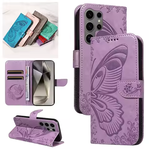 Magnetic Wallet Leather Case For Samsung Galaxy S25 Edge S24 S23 S22 S21 S20 Plus FE Ultra Phone Flip Cover Shockproof Butterfly