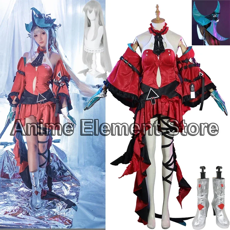 

FC6Game Arknights Skadi The Corrupting Heart Cosplay Costume Red Dress Uniform for Halloween Christmas Party Masquerade Ani@FC8！