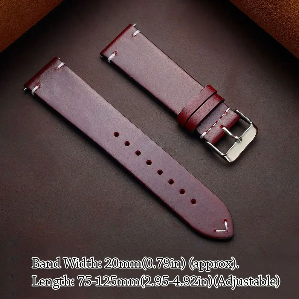 Bracelet en cuir véritable, confortable, 20mm, rétro, cire d'huile, à dégagement rapide, de luxe, fait à la main, pour montre intelligente