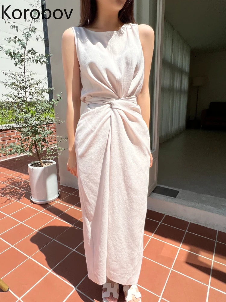 Korean Version Vintage Fashionable Dress Mature Office Lady Summer Robe Sleeveless Solid Color Temperament Gentle Grace Vestido