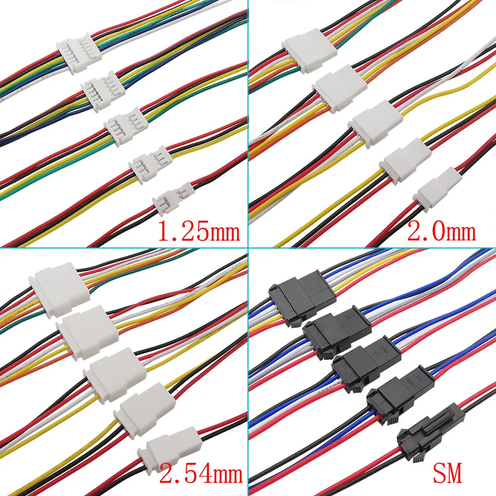 5Pair 1.25mm 2.0mm 2.54mm Pitch Mini JST PH XH SM Male Female Plug Socket Terminal Wires Cables Connector 2/3/4/5/6 Pin view 2