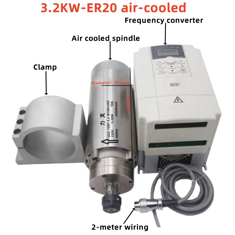 3.2KW-ER20  Durable Air Cooled CNC Spindle Motor Unique Design Hot Sale Widely Used BT30 Nose Joint Core Engine Spindle Motor
