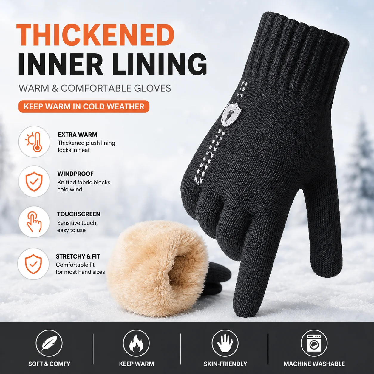 New men's warm gloves for winter touch screen plus velvet thickened cold-proof and warm wool knitted gloves