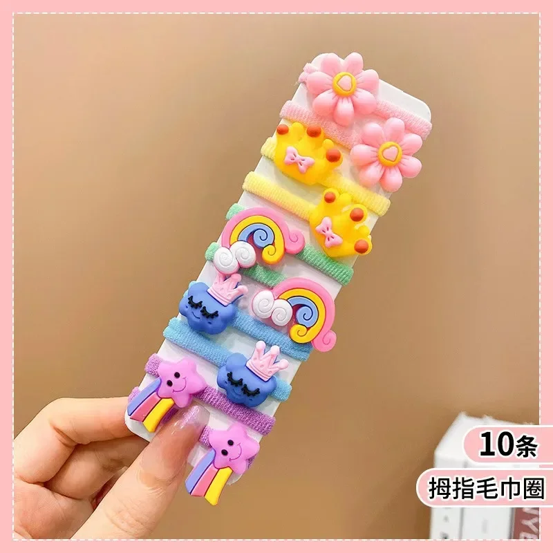 Children\'s Cute Card High Elastic Headband Hair Ornament Girl Candy Color Loop Tie Rubber Band Cartoon Fruit Flower Butterfly