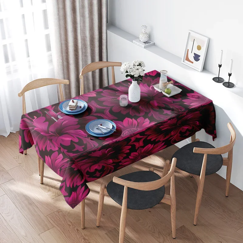 

Vibrant Floral Tablecloth Perfect for Dining Tables Machine Washable Versatile Design For Home Decorations Pink And Black Print