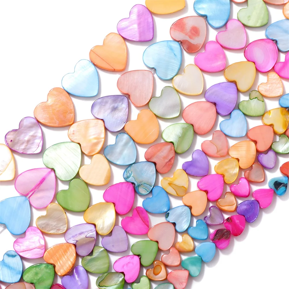 6 8 10 12mm Heart Shape Shell Beads Muitcolor Natural Dyed Shell Bead Horizontal Hole Vertical Hole Charms for Jewelry Making