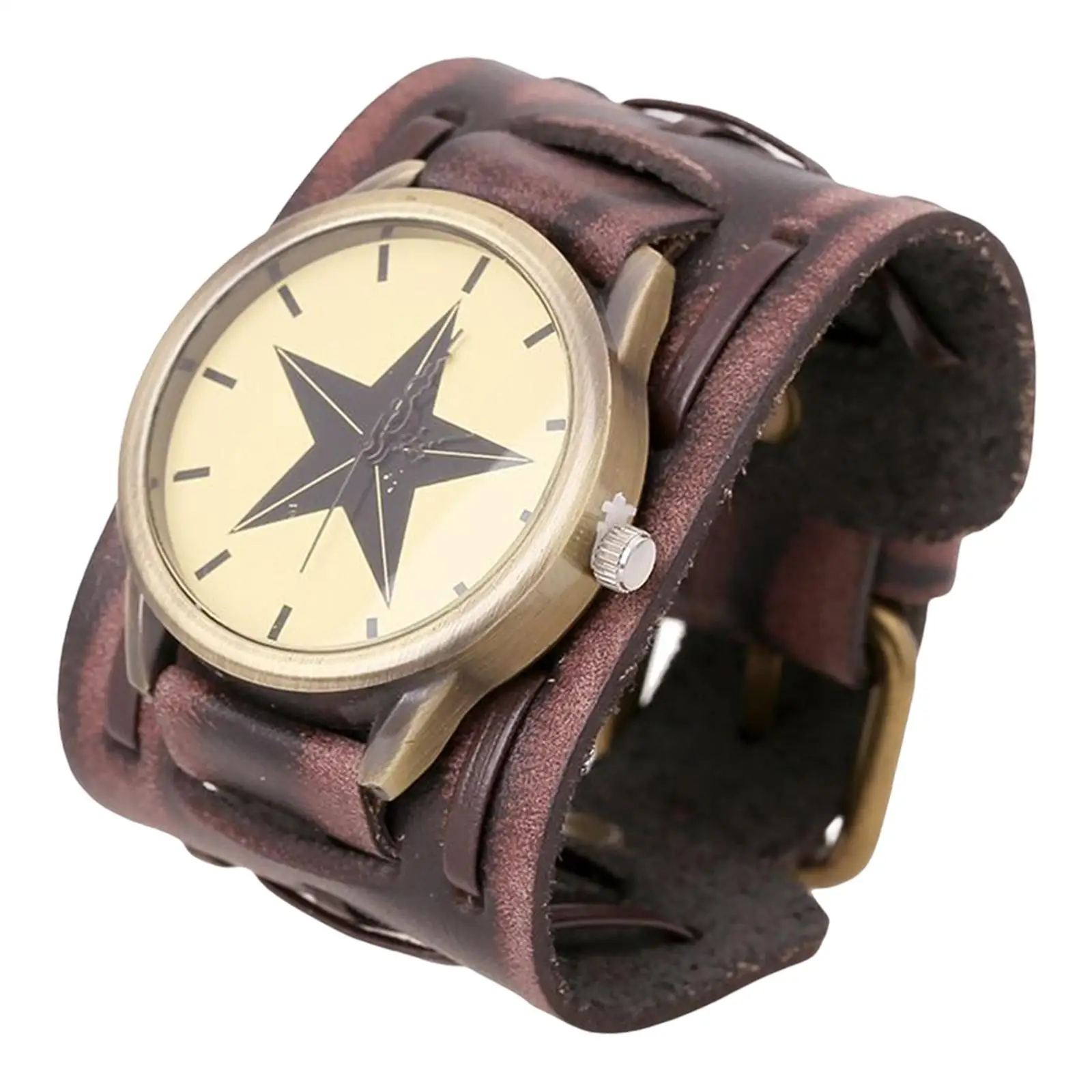 Fashion Men Watch, Punk Style Gift Wide Belt Strap PU Leather Wristband for Christmas