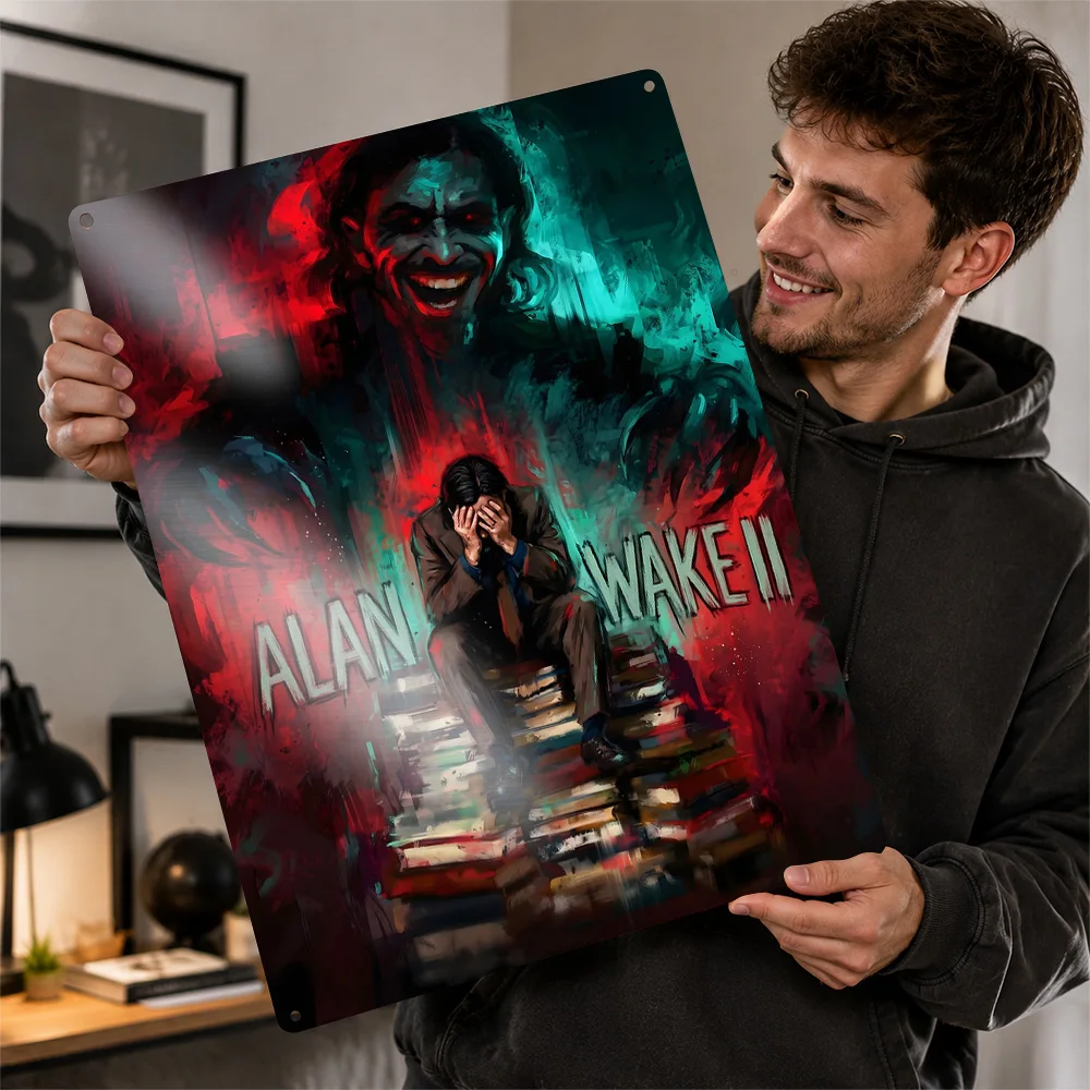Alan Wake II Haunted Portrait Printed Poster Customized Metal Sign Dark Survival Tribute Wall Art Enhances Entertainment Space
