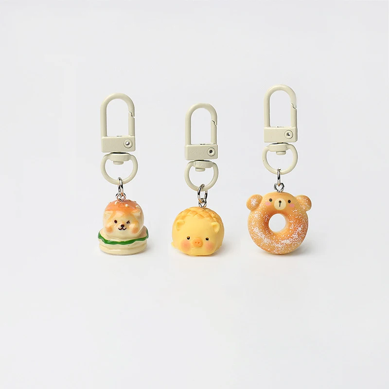 Simulation Food Small Keychain Creative Dessert Bread Cake Pendant Cartoon Resin Keyring Hanging Rope Keychain