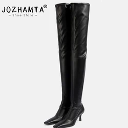 JOZHAMTA Size 32-43 Women Thigh High Boots Over Knee High Soft Leather Long Boots Stiletto Heels Shoes Fall Winter Long Boots