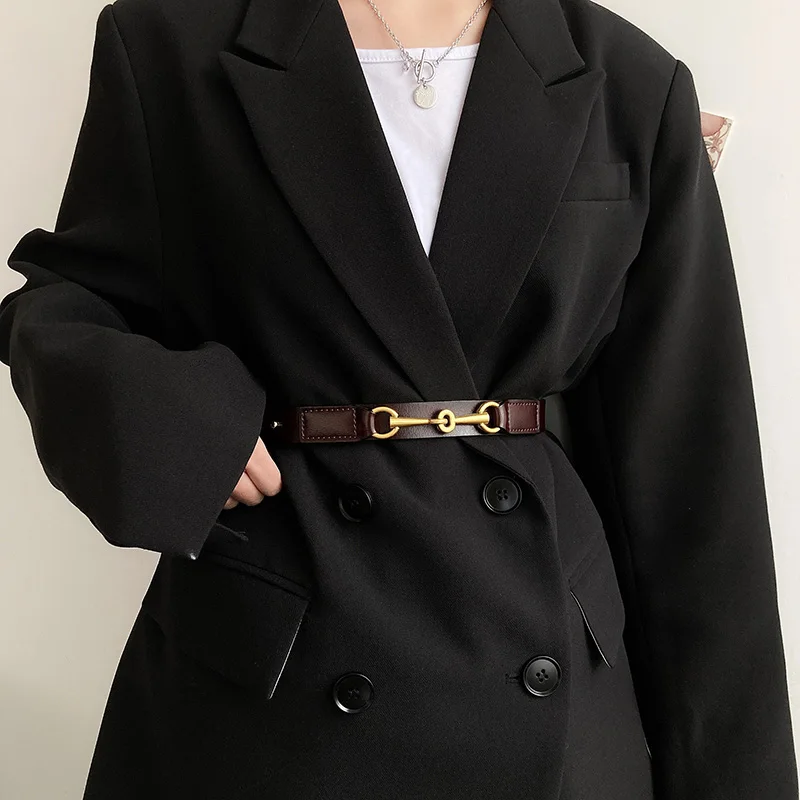 1pcs Genuine Leather Skinny Waist Cincher Women Korean New Style Decorative Coat Sweater Dress Belt Black Fashion Ins Belt Suita