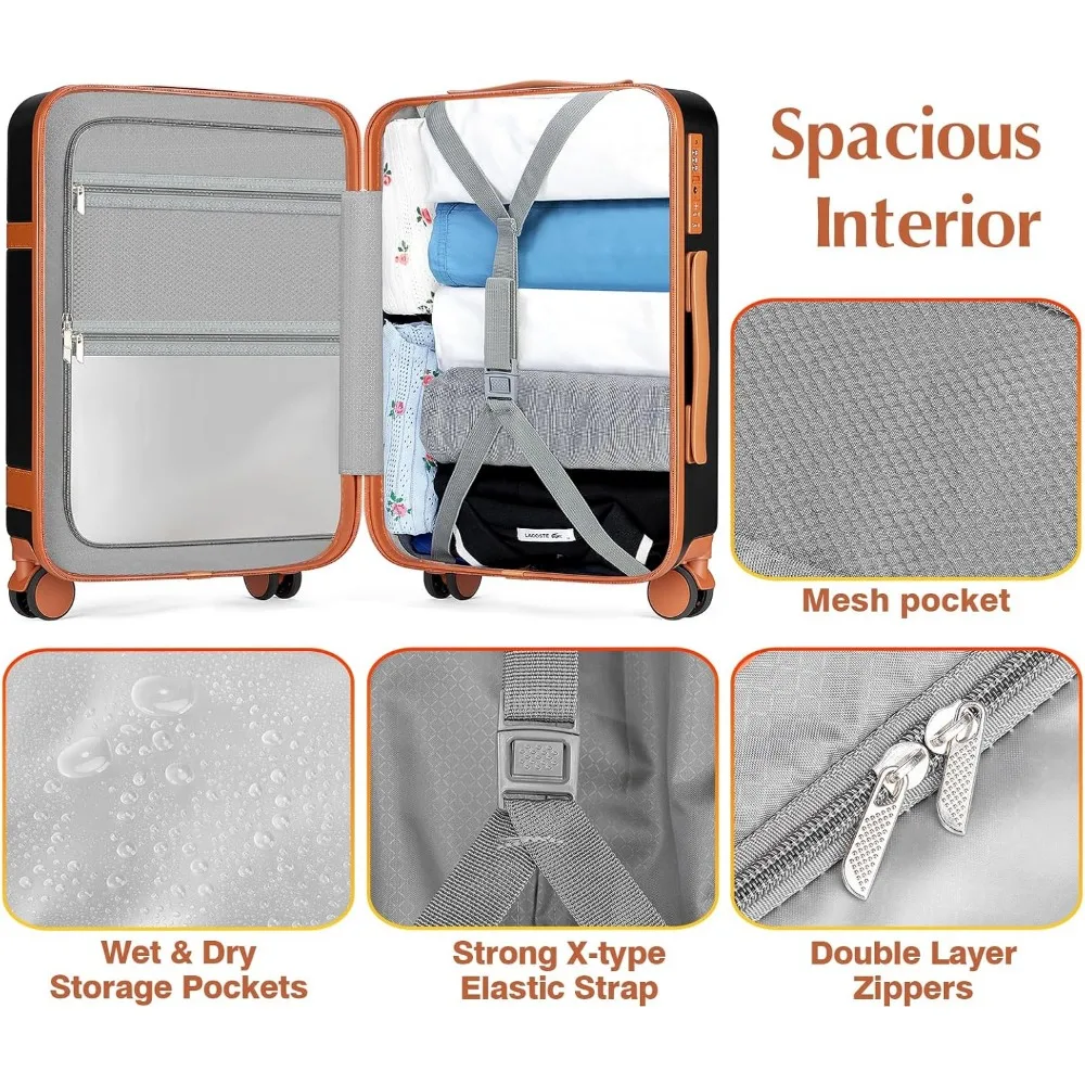 طقم أمتعة مكون من 5 قطع مع حقيبة ظهر، 20 حقيبة حمل على الجانب الصلب، قفل TSA، كمبيوتر متين، أسود #6