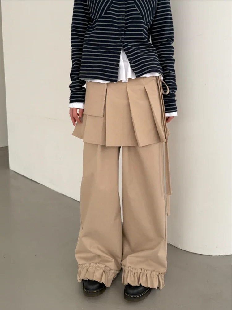 اليابانية خمر الشارع الشهير السراويل فضفاضة للنساء غير النظامية وهمية قطعتين تنورة غير رسمية السراويل Y2k عالية الخصر بنطلون مستقيم