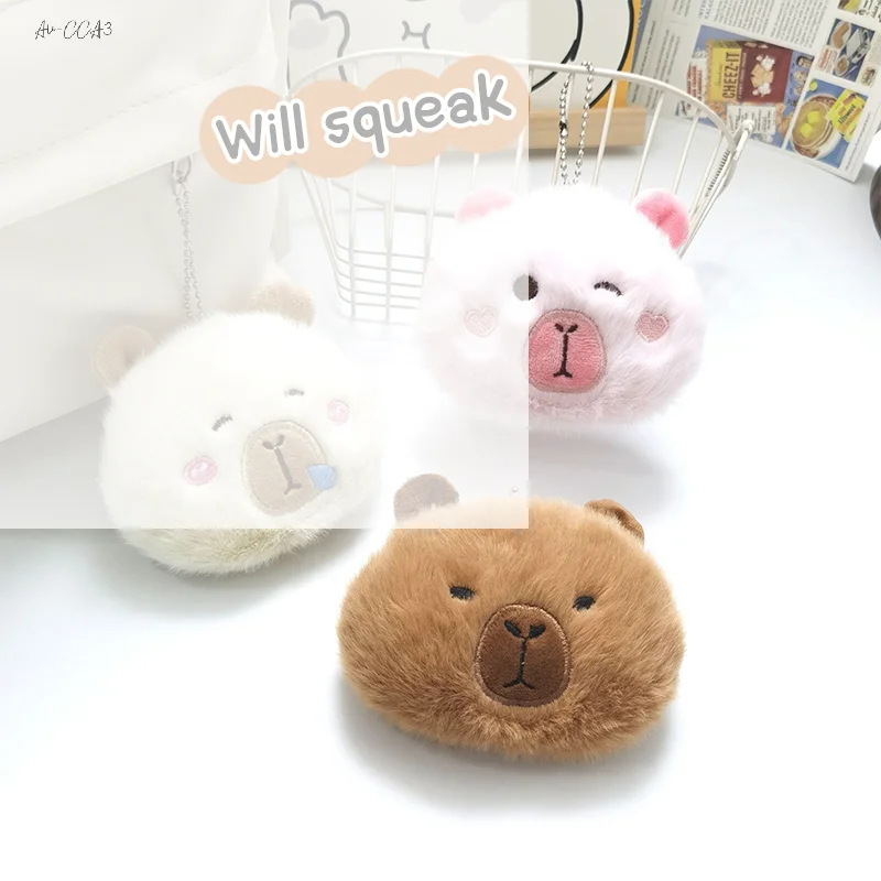 Capybara Plush Doll Squeak Toy Cartoon Keychain Bag Pendant Soft Doll Key Ring Backpack Car Bag Key Pendant Decor Kid Gift