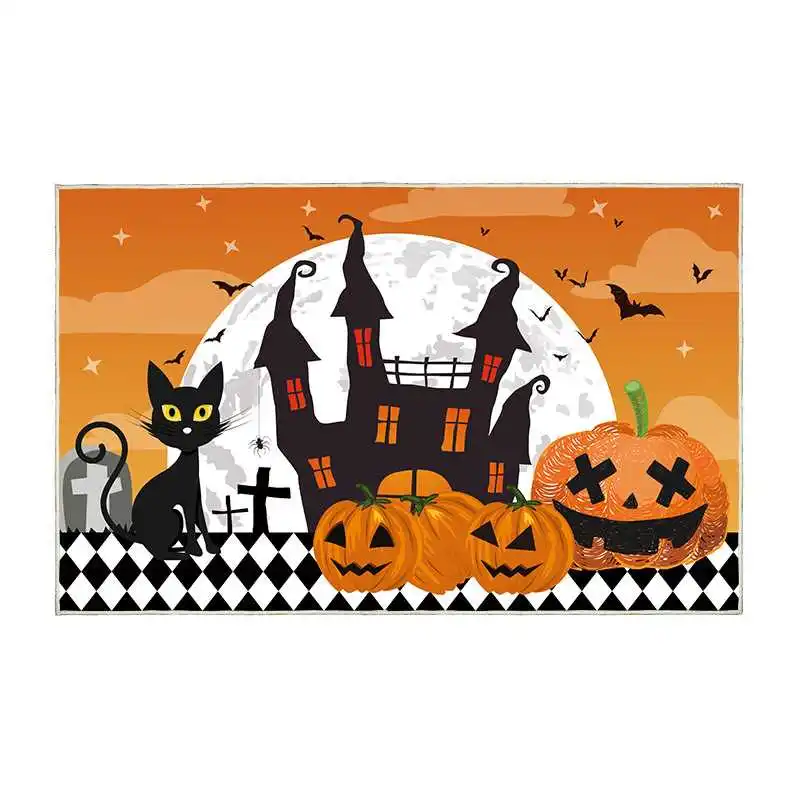 Karpet Labu Dekoratif Halloween Kristal Mengkilap untuk Dapur Ruang Tamu Penggunaan Rumah Karpet Lintas Batas Motif Pir Musim Dingin Bahan PU