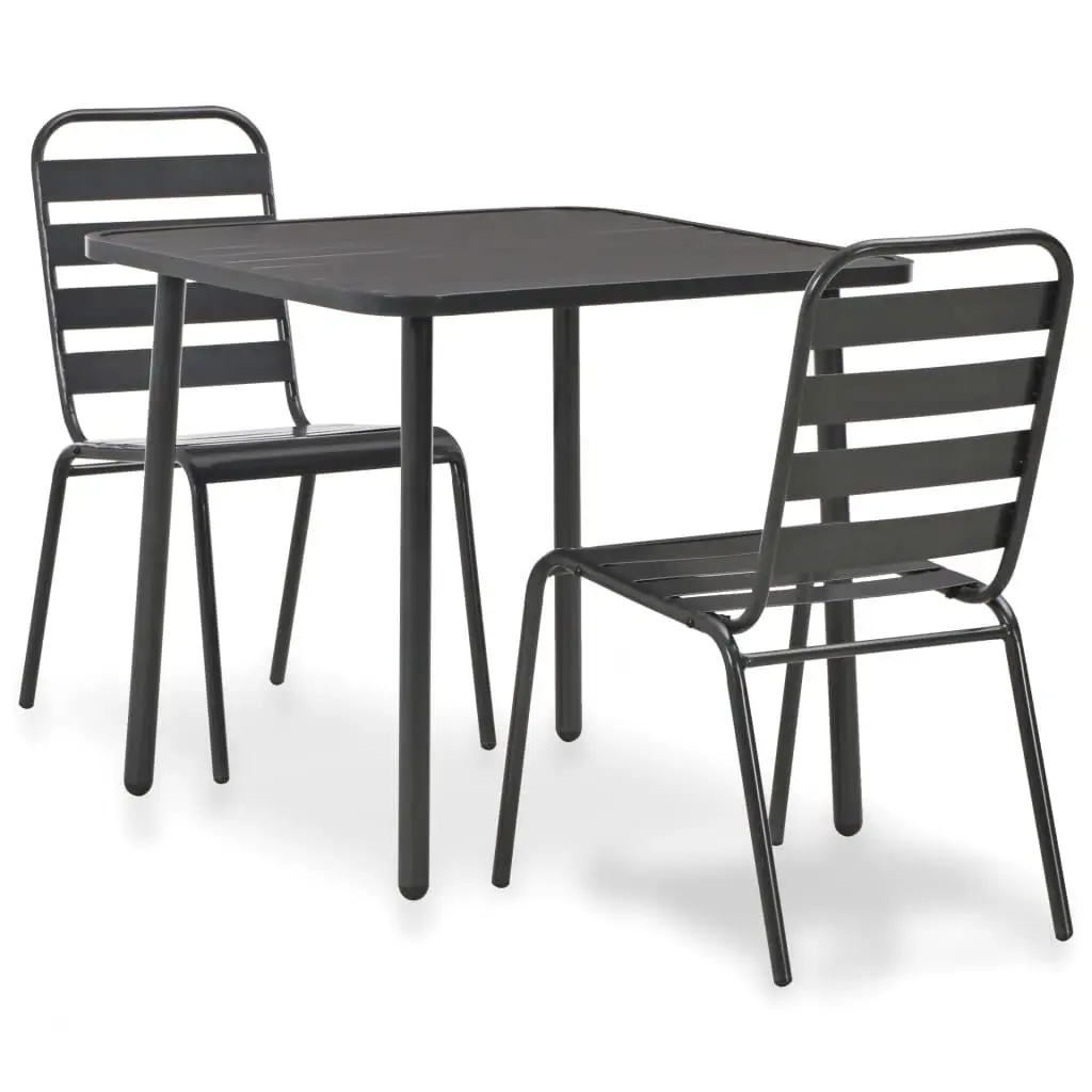 3-Piece Dark Gray Steel Bistro Set for Patio, Garden, or Balcony - Modern Outdoor Furniture