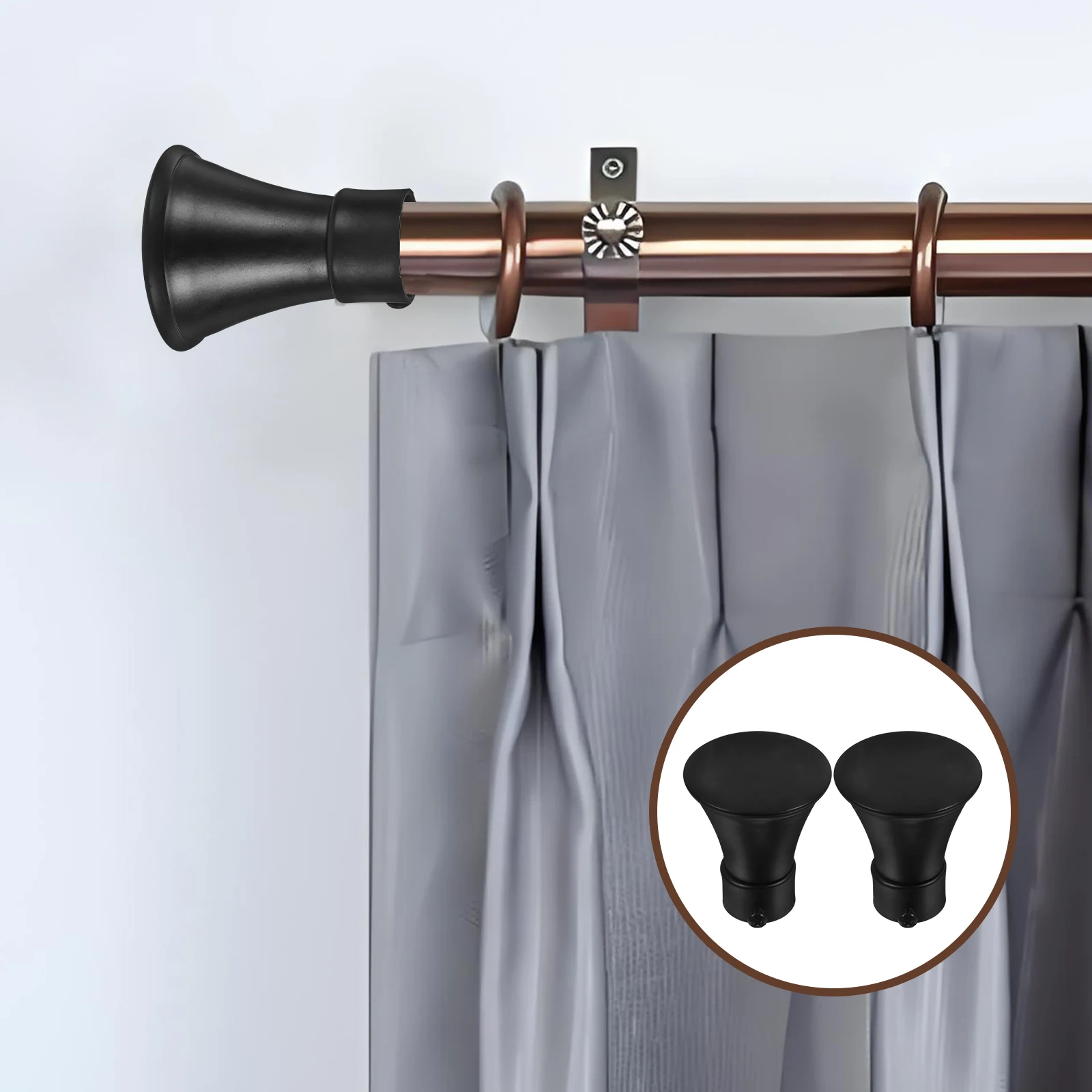 

2Pcs Curtain Rod Finials Replacement Caps Black Iron Decorative Ends for Window Curtain Poles Finials for Crafts