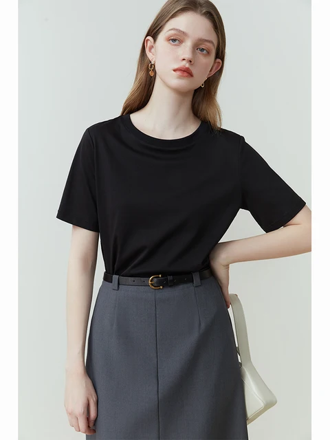 FSLE 100% Cotton Short-Sleeved T-Shirt Women'S Spring Summer New Round Neck Straight White Black Top For Women