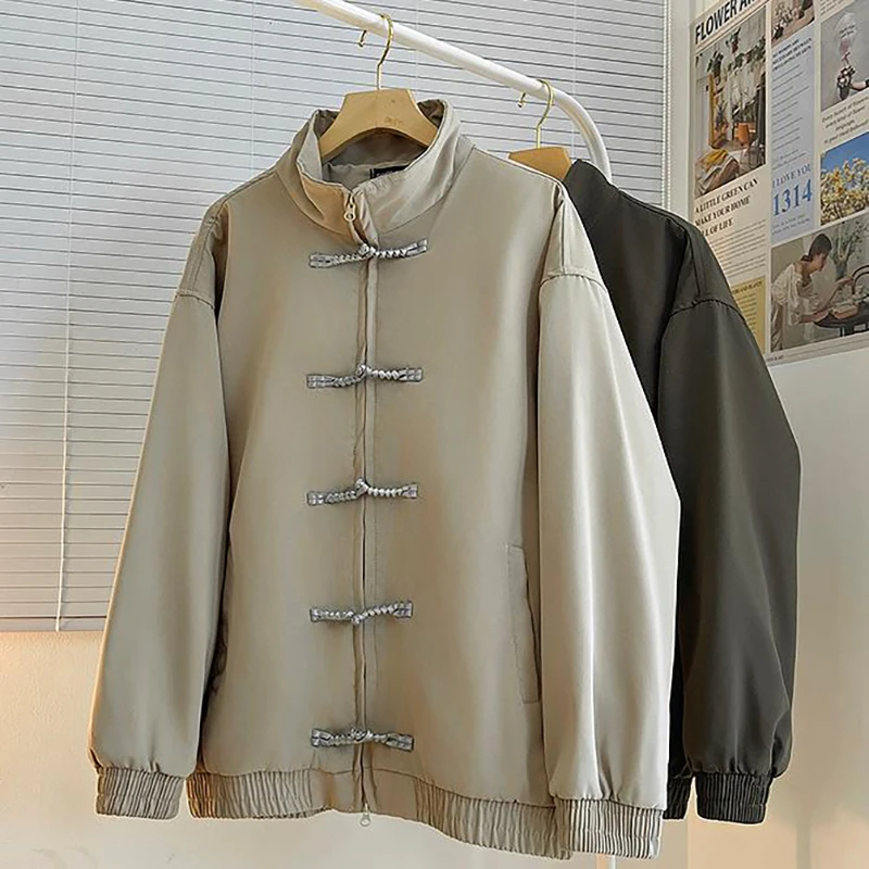 

New Chinese Sle Button up Collar Workwear Jaet Men's Loose Casual Baseball Outfit National Sle High-End Retro Coat