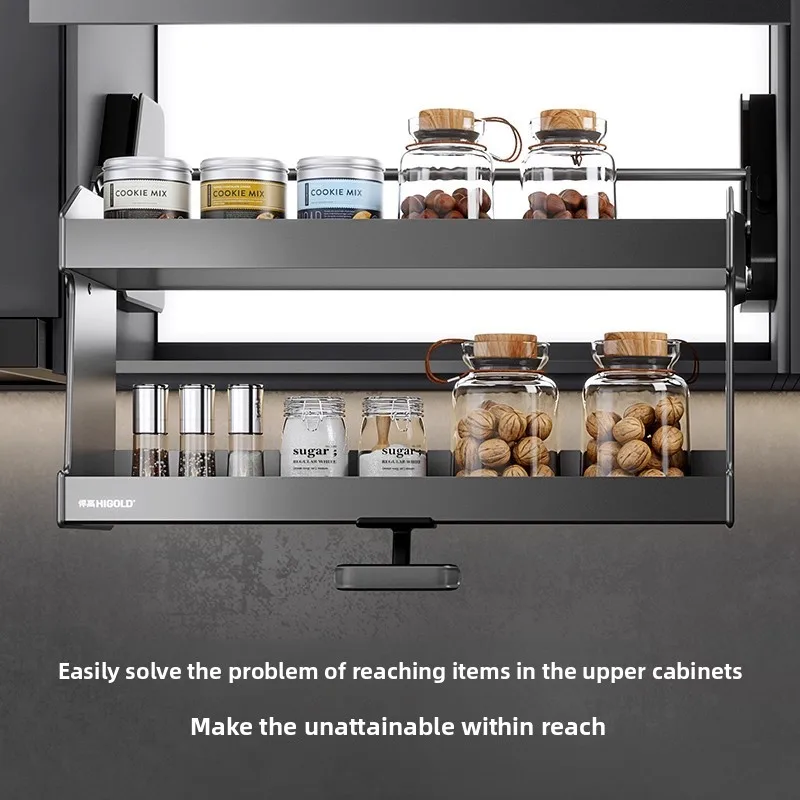 Cabinet pull-out basket household wall cabinet lift, bowl basket seasoning pull-down pull-down double kitchen
