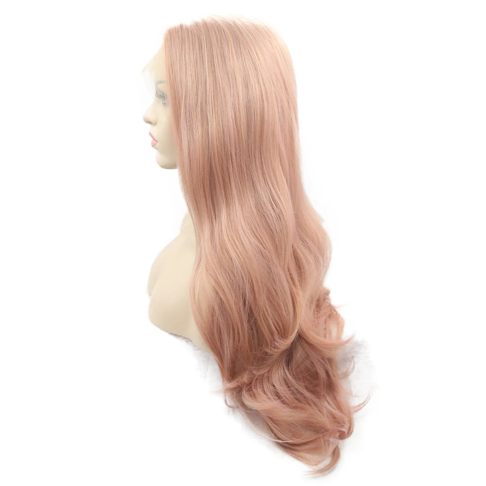 Sylvia Pink Lace Front Wigs for Women Long Wavy Rose Gold Pink Wigs Wonder Girl Peach Pink Syntehtic Hair Wigs 24inches image 4
