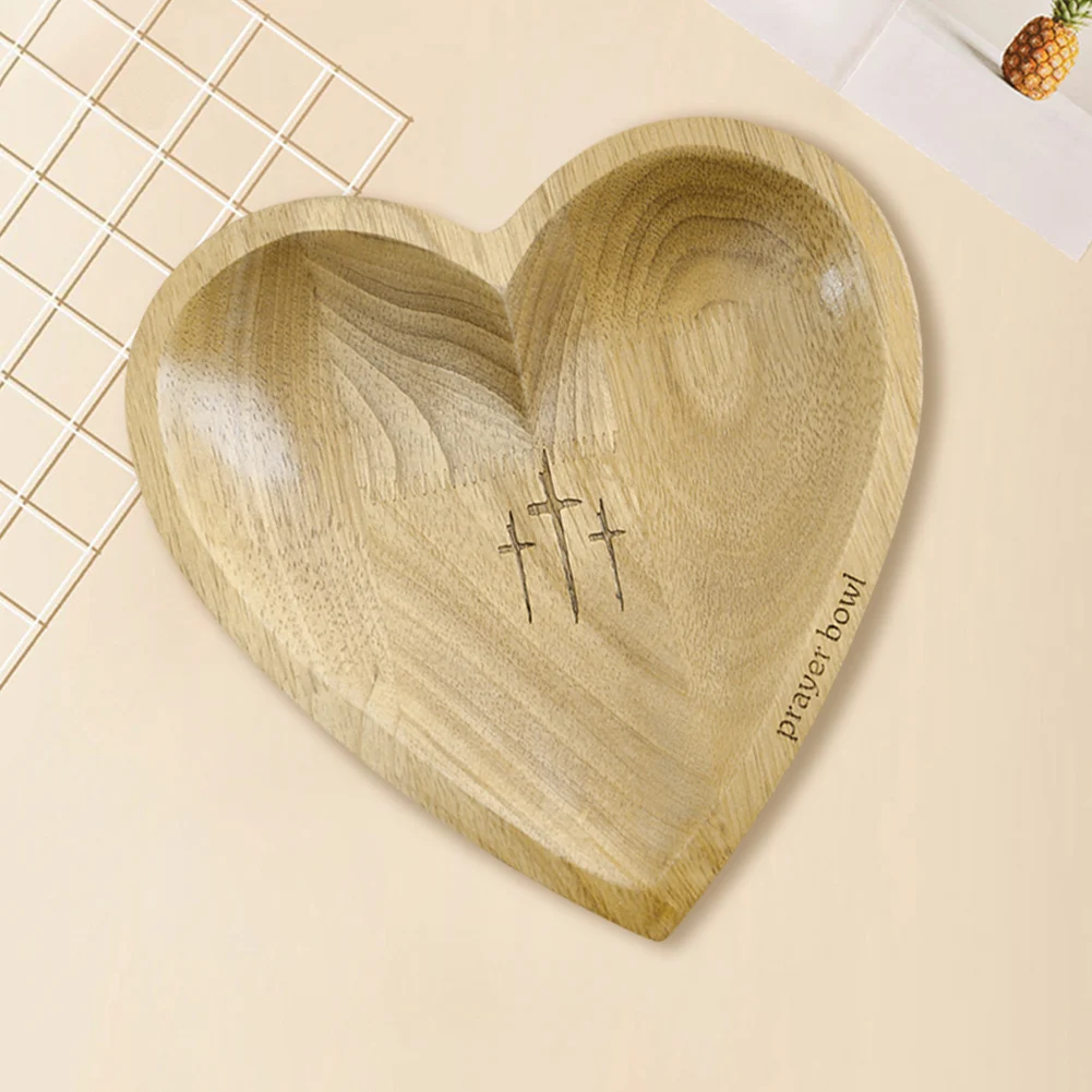Cuenco de oración con forma de corazón, cuenco de madera para masa de oración con 12 tarjetas de oración, cuenco en forma de corazón para decoración religiosa del hogar y regalos devocionales