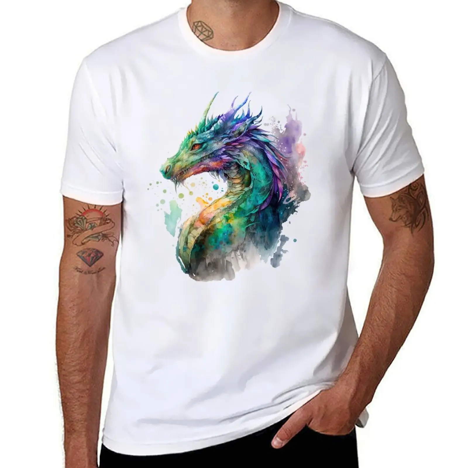 

Colorful Fantasy Dragon in Watercolor T-Shirt man t shirts graphic t shirt for man 100 percent cotton T-Shirt