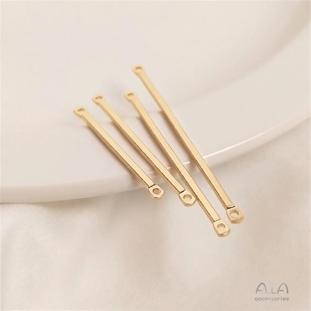 14K gouden accessoires dubbel gat drijfstang rechthoekige buis dubbele hangende DIY handstok oorstok hoofdaccessoires