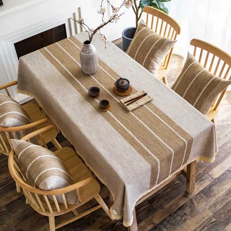 New Placemat Thickened Fabric Lace Tablecloth Simple Rectangular Household Cotton and Linen Mat Heat Insulation Dust Prevention
