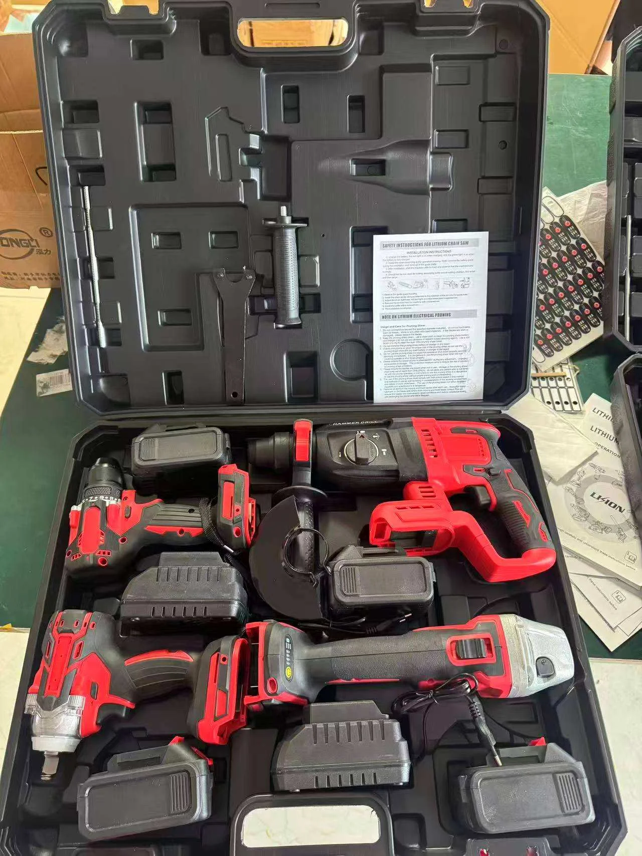Wholesale 4 18V Brushless DIY Impact Drill Cordless 26mm Angle Grinder Electric Drill Electric Hammer Electric Wrench OEM Set