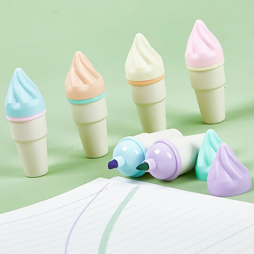 

6pcs Ice Cream Cone Highlighters Multicolored Graffiti Markers For Art Scrapbooking Kids Students Portable Small Pens Art